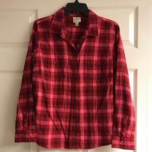 NWOT Women’s Petite L pink Plaid Button Down Shirt